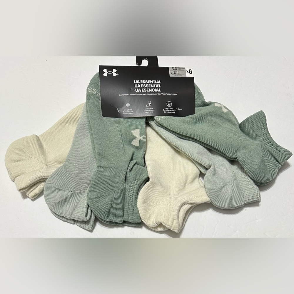 Under Armour Essential 6-Pairs Men's No Show Socks 8.5-13 Green/Ivory